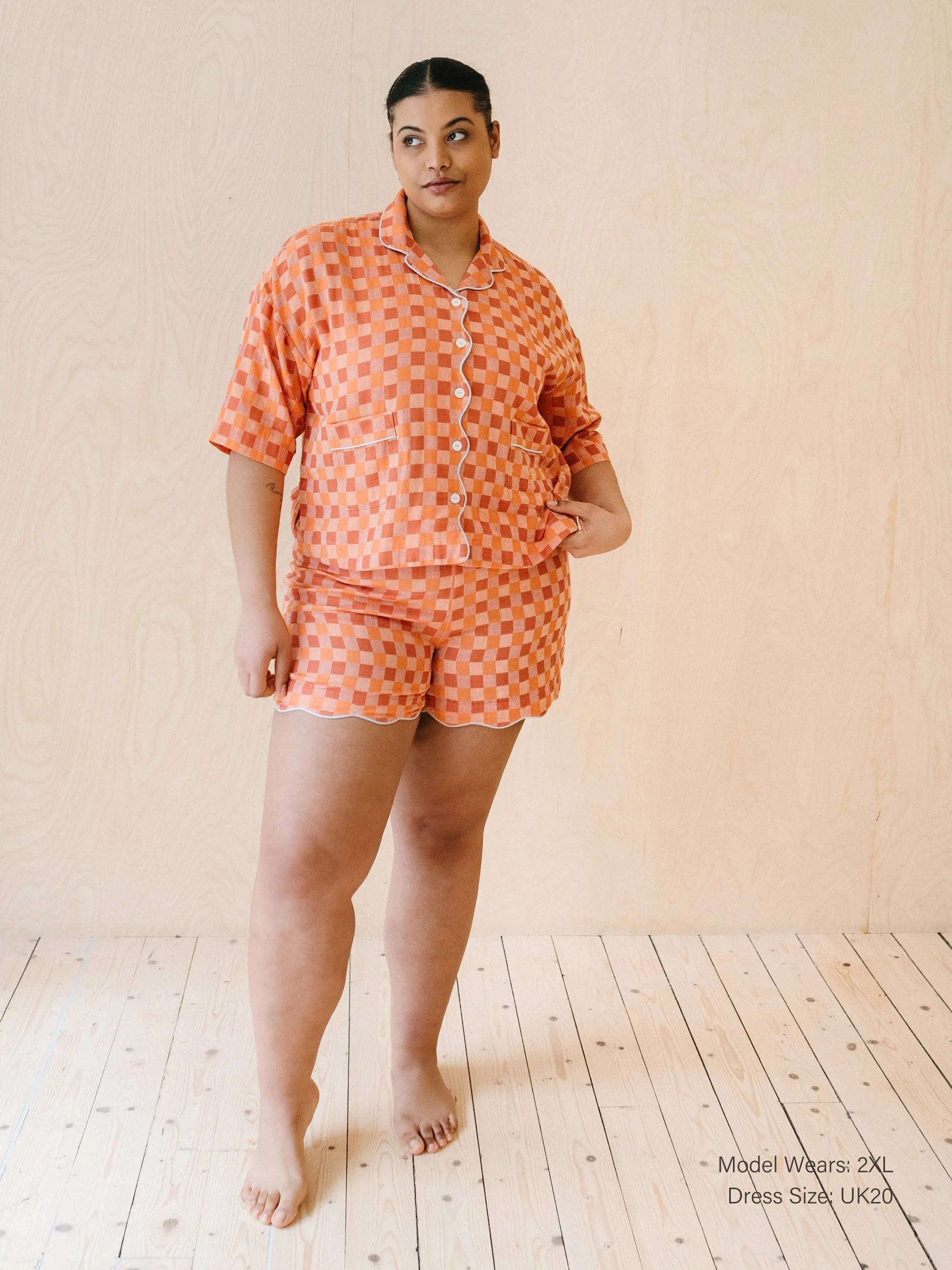 Cotton pyjamas in apricot checkerboard