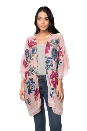 Coverup Bell Sleeve Coverup Print Kimono with Touch of Metallic