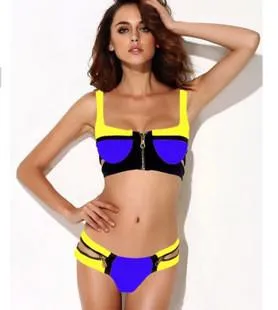 Cut Out Spaghetti Strap Zipper Low Waist Bikini Set Swimwear