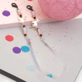 MULTICOLOR IRIDESCENT CHAIN-LINK CUTE UNICORN CHARM & ACRYLIC BEADED MASK CHAIN OR SUNGLASS CHAIN