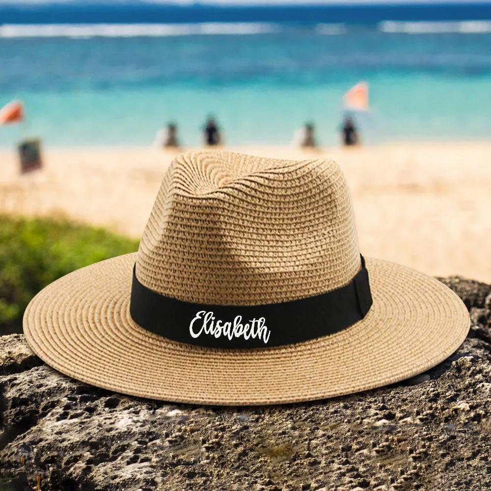 Personalised Straw Fedora Hat Custom Beach Hat Gift for Bridesmaid Friends Family Bachelorette Party