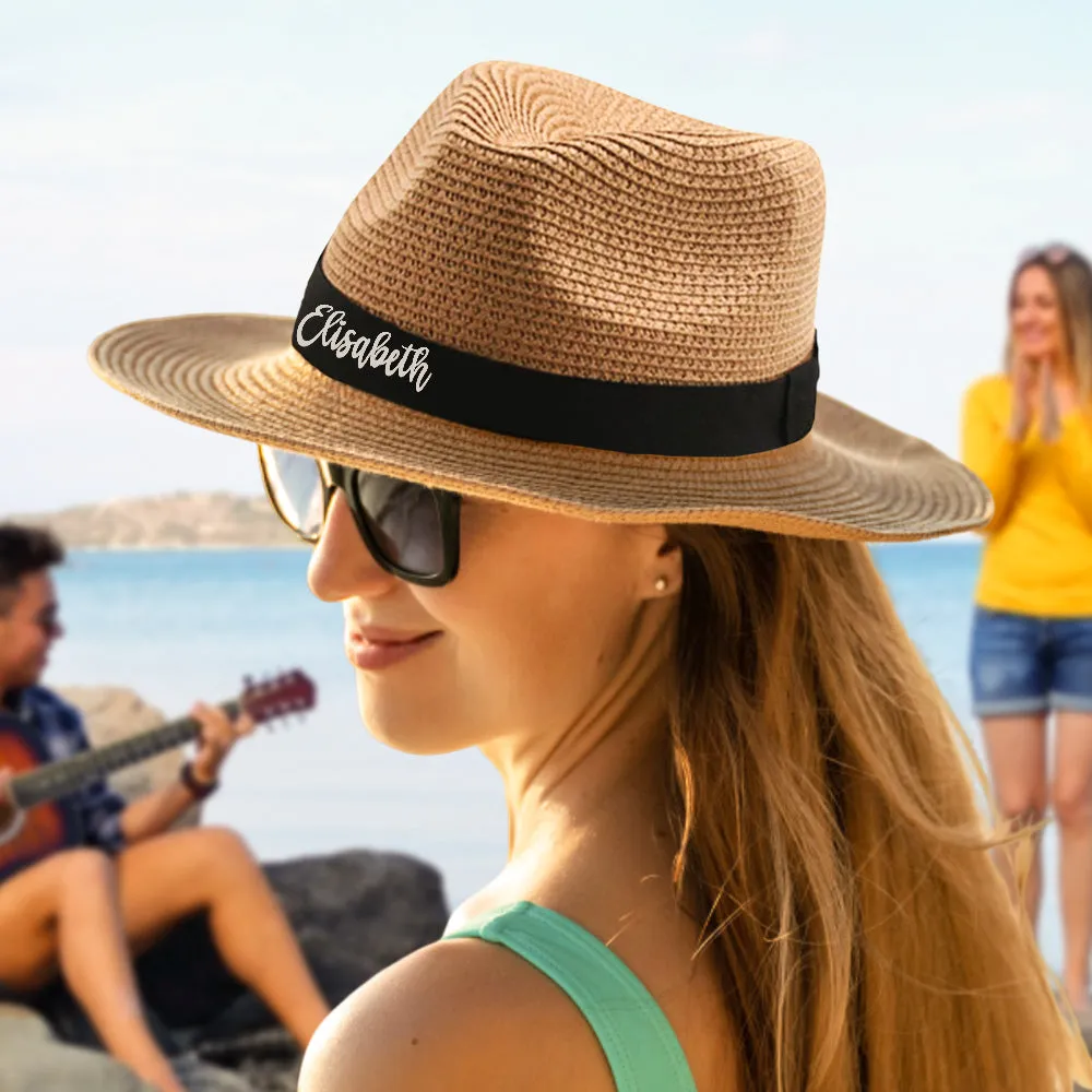 Personalised Straw Fedora Hat Custom Beach Hat Gift for Bridesmaid Friends Family Bachelorette Party