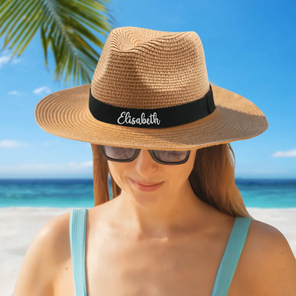 Personalised Straw Fedora Hat Custom Beach Hat Gift for Bridesmaid Friends Family Bachelorette Party
