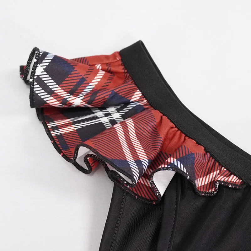 SST019B Scottish red plaid swim shorts