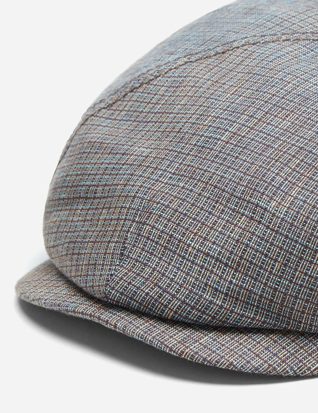 Stetson 4-Panel Flat Cap (Linen) - Brown/Blue Check