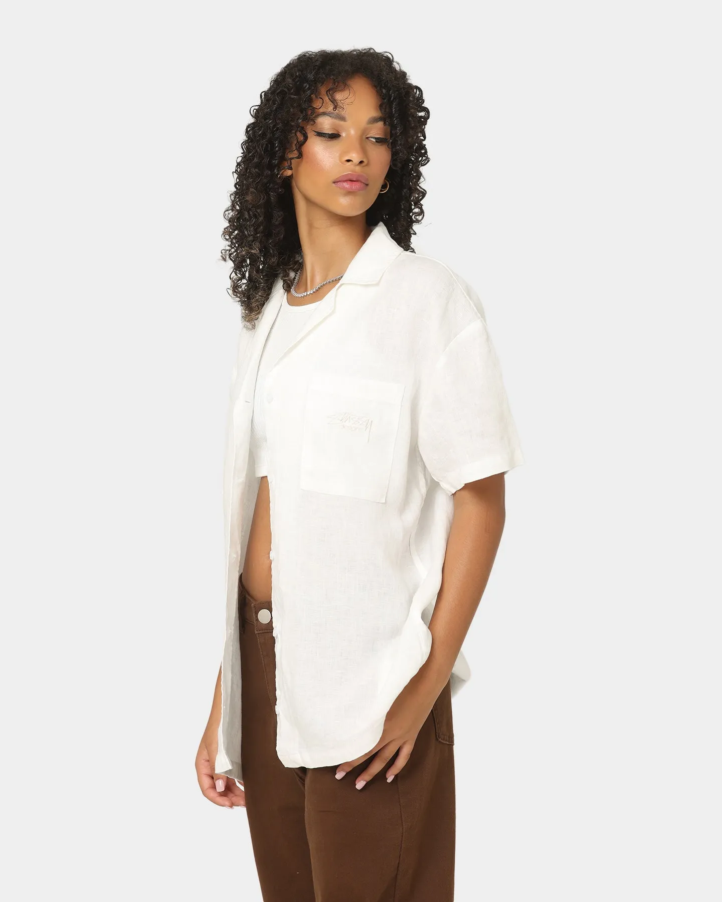Stussy Women's Cali Linen Oversized Shirt White