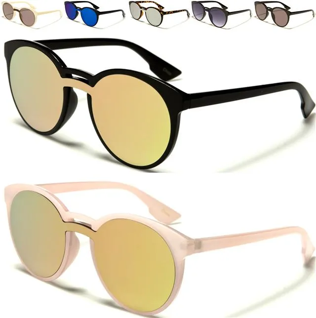 Women's Round Flat Mirror Lens Sunglasses