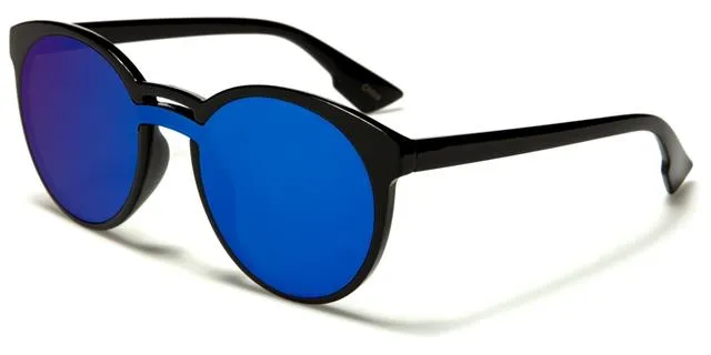 Women's Round Flat Mirror Lens Sunglasses
